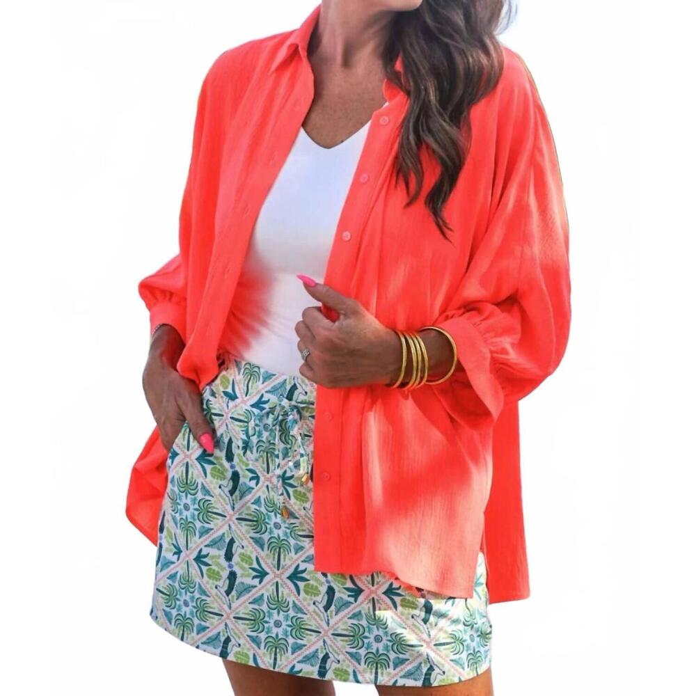 NEW JESS LEA sloane button up top in neon coral